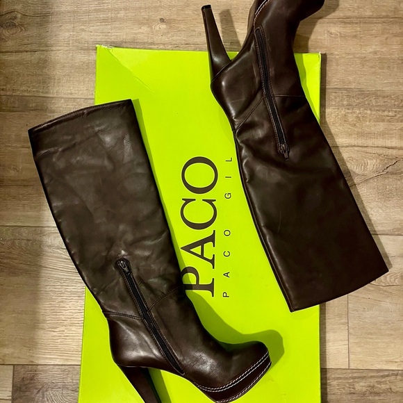 PACO PACO GIL Espresso Knee High Heeled Boots Size: 7 M -B - Picture 3 of 8